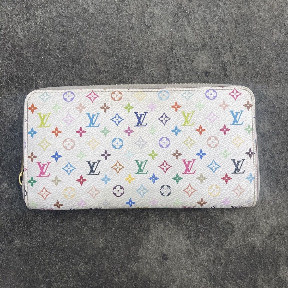 Louis Vuitton White Multicolor Coated Canvas Monogram Zippy Wallet Murakami - Picture 1 of 16